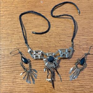 Black and Silver Statement Necklace and Earring Set